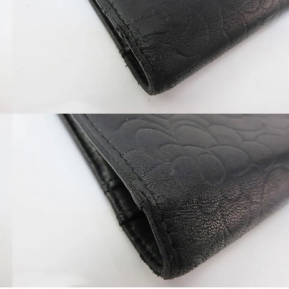 AUTH CHANEL Camellia Lambskin Long Wallet Black - Picture 7 of 11